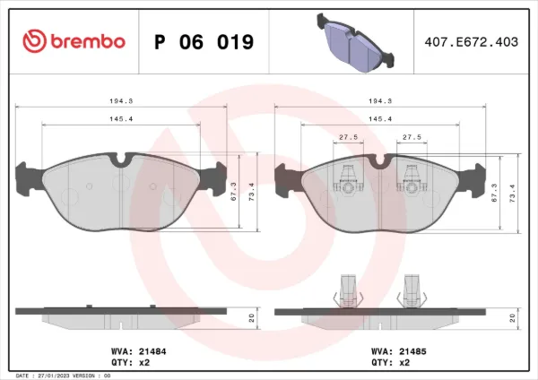 Передні тормозні колодки P06019 Brembo
