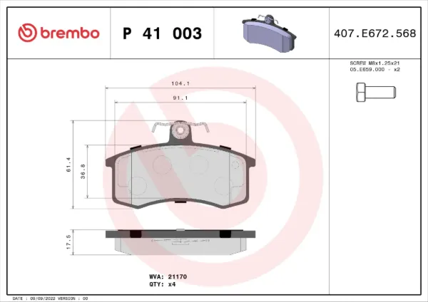 Передні тормозні колодки P41003X Brembo