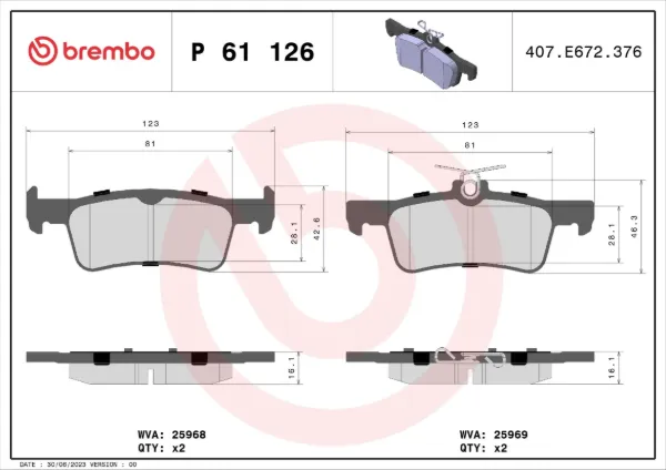 Задні гальмівні колодки P61126 Brembo