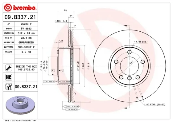 Гальмівні диски передні 09B33721 Brembo