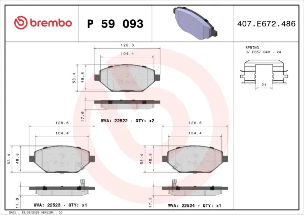 Передні тормозні колодки P59093 Brembo