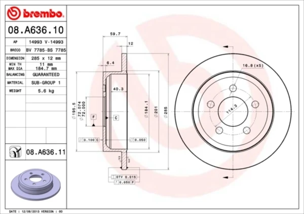 Гальмівні диски 08A63611 Brembo