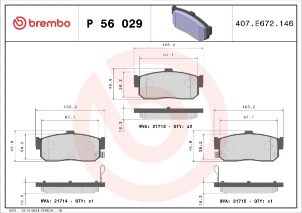 Задні гальмівні колодки P56029 Brembo