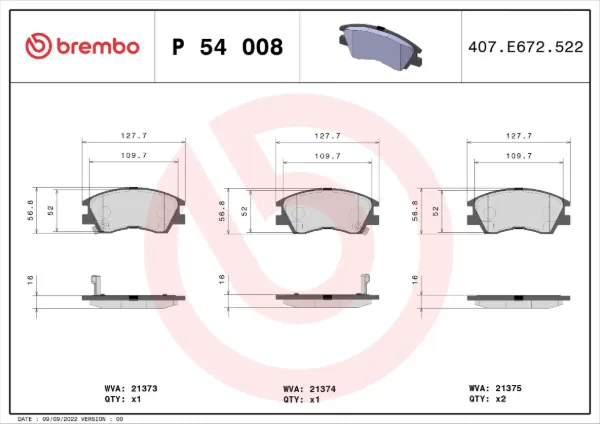 Передні тормозні колодки P54008 Brembo