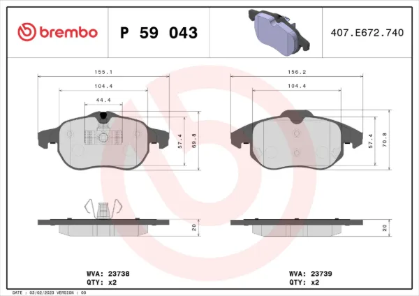 Передні тормозні колодки P59043 Brembo