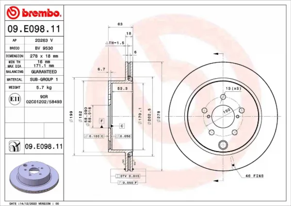 Гальмівні диски 09E09811 Brembo