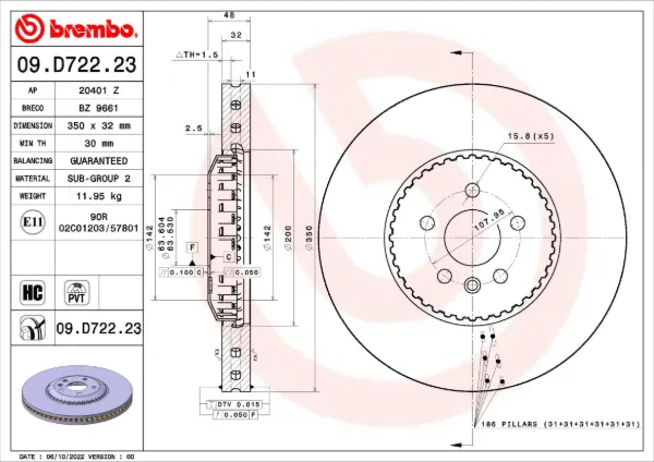 Гальмівні диски передні 09D72223 Brembo
