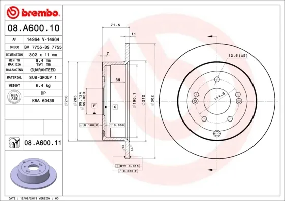 Гальмівні диски 08A60011 Brembo