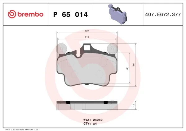 Передні тормозні колодки P65014 Brembo