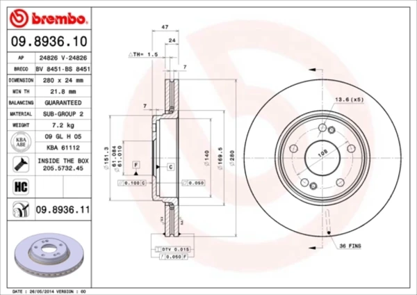 Гальмівні диски передні 09893611 Brembo