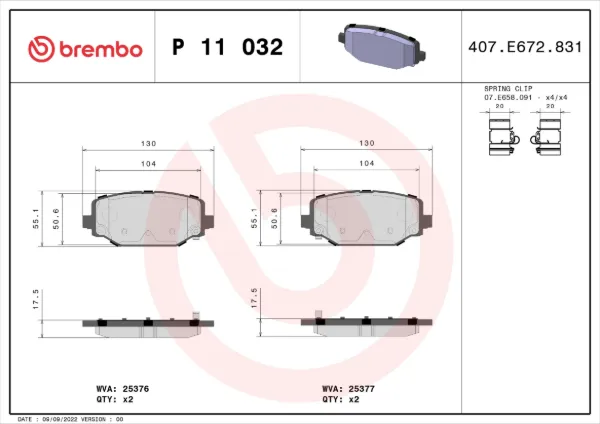 Задні гальмівні колодки P11032 Brembo