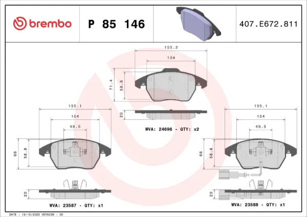 Передні тормозні колодки P85146 Brembo