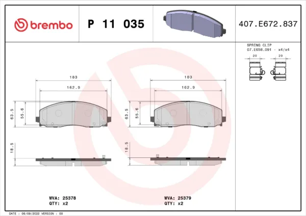 Передні тормозні колодки P11035 Brembo