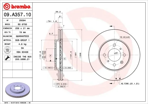 Гальмівні диски передні 09A35710 Brembo