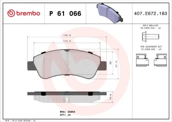 Передні тормозні колодки P61066 Brembo