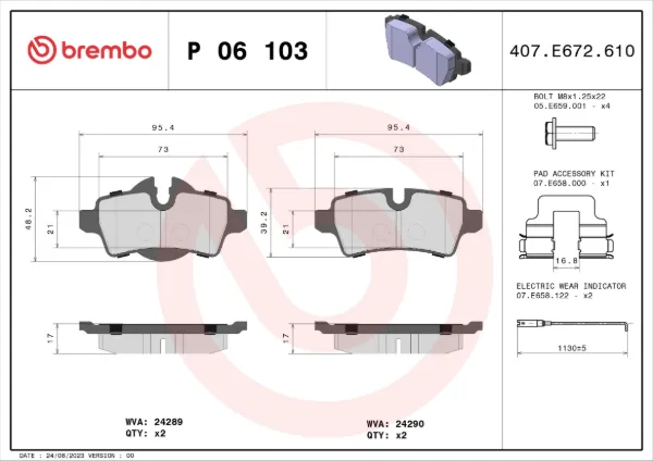 Задні гальмівні колодки P06103 Brembo