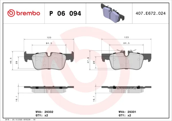 Задні гальмівні колодки P06094 Brembo
