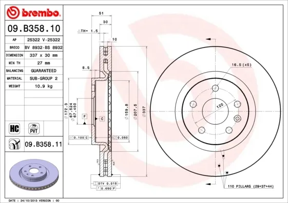 Гальмівні диски передні 09B35811 Brembo