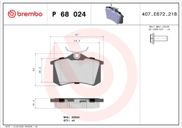 Задні гальмівні колодки P68024 Brembo