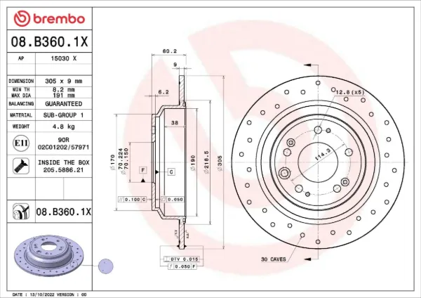 Гальмівні диски 08B3601X Brembo