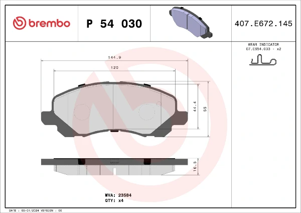Передні тормозні колодки P54030X Brembo