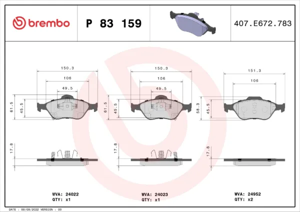 Передні тормозні колодки P83159 Brembo