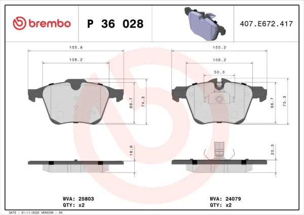 Передні тормозні колодки P36028 Brembo