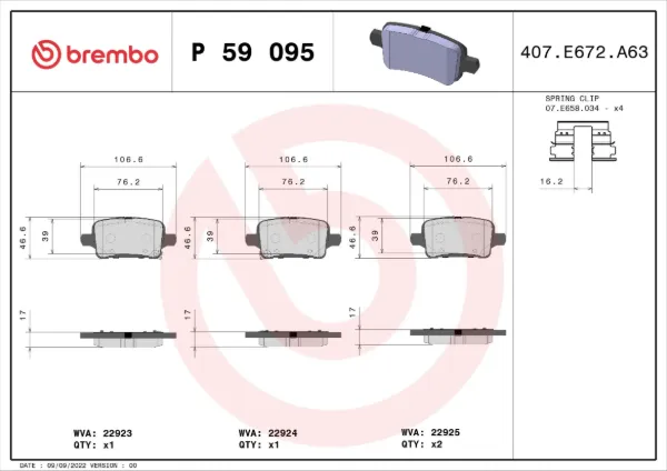Задні гальмівні колодки P59095 Brembo