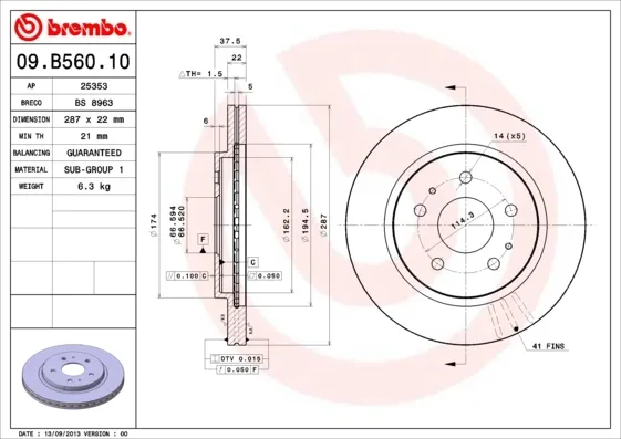 Гальмівні диски передні 09B56010 Brembo