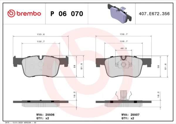 Передні тормозні колодки P06070X Brembo