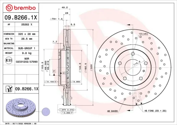 Гальмівні диски передні 09B2661X Brembo