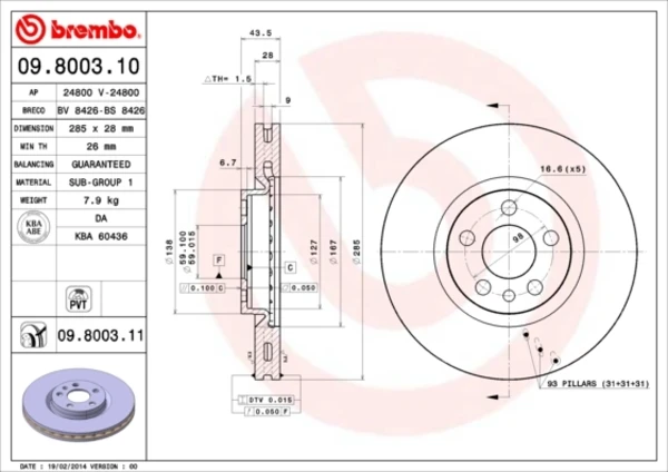 Гальмівні диски передні 09800311 Brembo