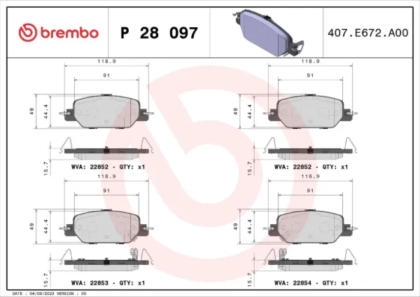 Задні гальмівні колодки P28097 Brembo
