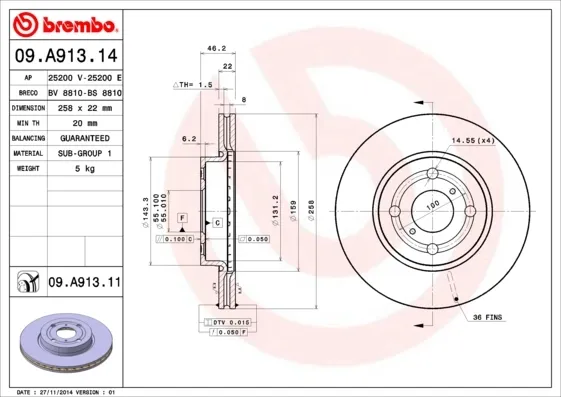 Гальмівні диски передні 09A91314 Brembo