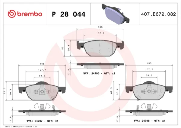Передні тормозні колодки P28044 Brembo