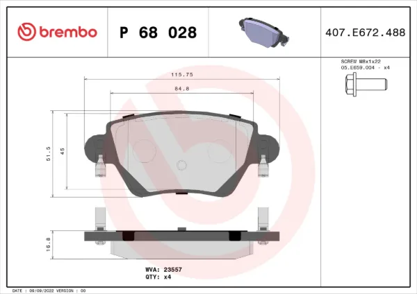 Задні гальмівні колодки P68028 Brembo