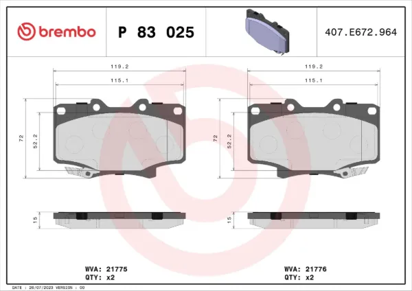 Передні тормозні колодки P83025 Brembo