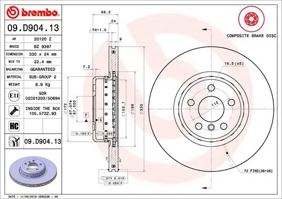 Гальмівні диски передні 09D90413 Brembo