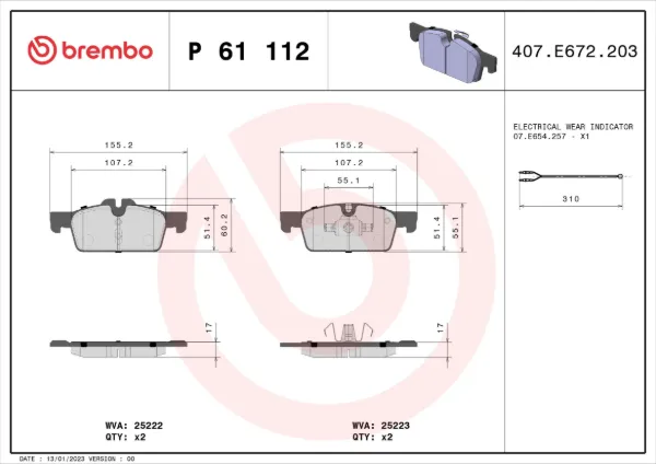 Передні тормозні колодки P61112 Brembo