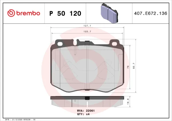 Передні тормозні колодки P50120 Brembo
