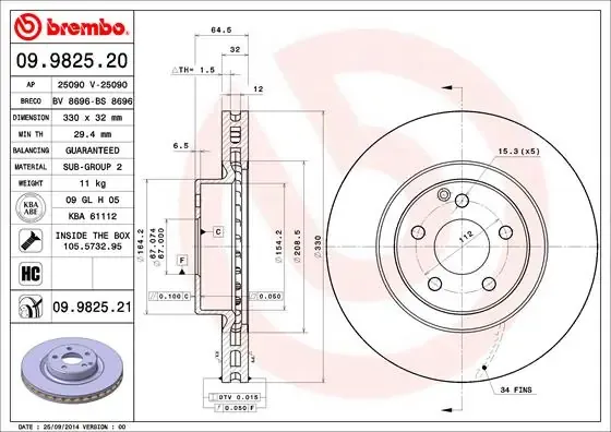 Гальмівні диски передні 09982521 Brembo