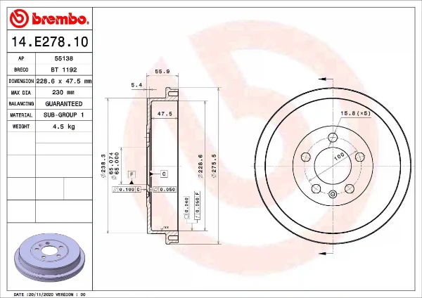 Барабан гальмівний задній 14E27810 Brembo