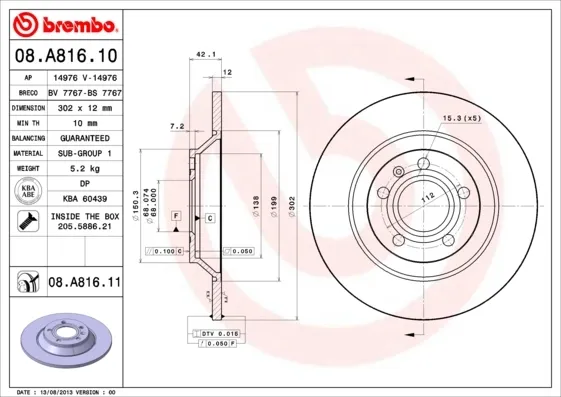 Гальмівні диски 08A81611 Brembo