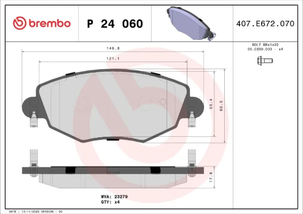 Передні тормозні колодки P24060 Brembo