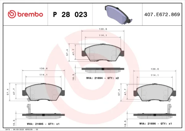 Передні тормозні колодки P28023 Brembo