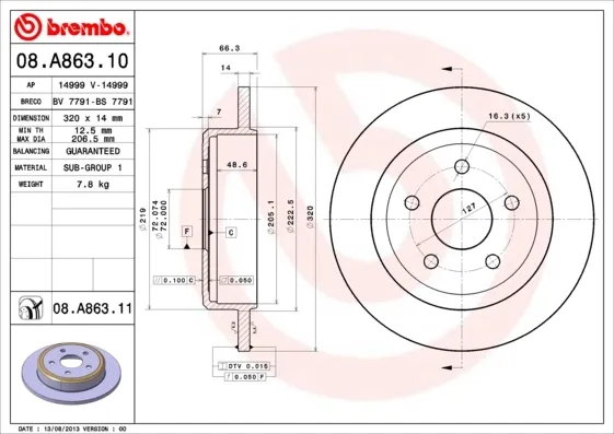 Гальмівні диски 08A86311 Brembo