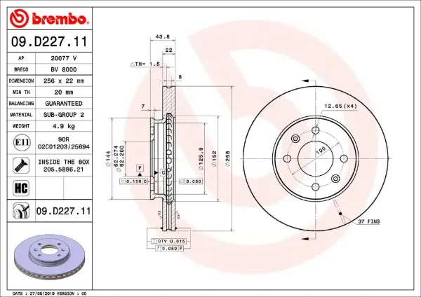 Гальмівні диски передні 09D22711 Brembo