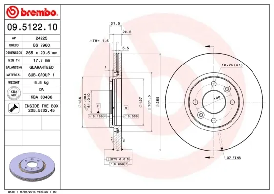 Гальмівні диски передні 09512210 Brembo
