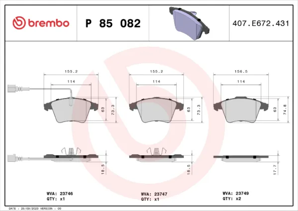 Передні тормозні колодки P85082 Brembo