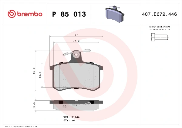 Задні гальмівні колодки P85013 Brembo